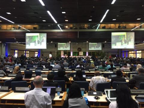 People at UNEA-4 looking at large screens