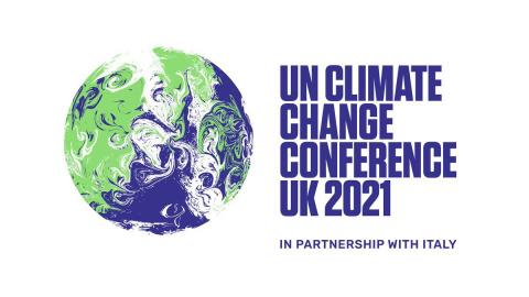 Image of the globe and the text- UN Climate Change Conference UK 2021 in partnership with Italy
