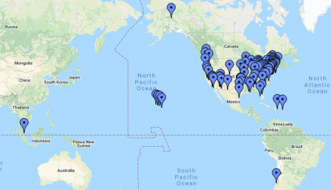 map of world with pins where GCSE members are located