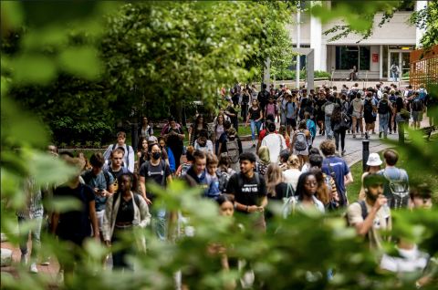 Students walking on Northeastern University's campus