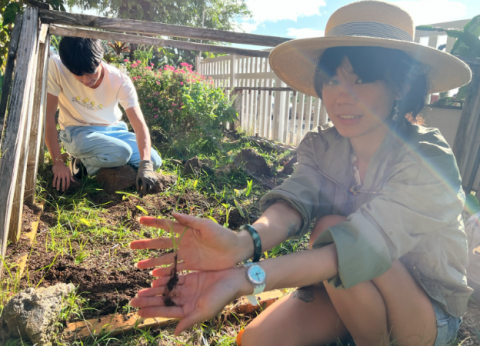 KCC student in garden raising awareness of native plants