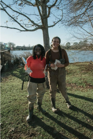 Figure 4 Mentor and protege getting ready to collect soil samples for their project. Image credit: LSU