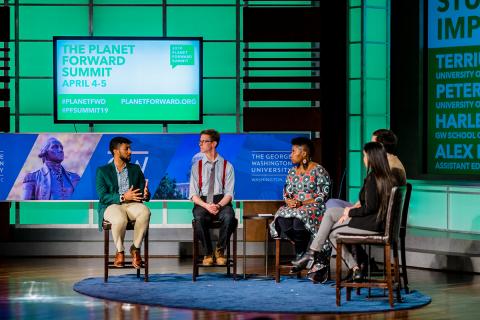 Panel discussion on a stage