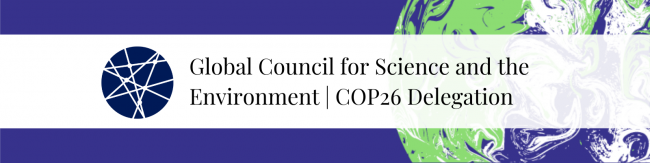 GCSE COP 26 delegation graphic and an image of teh earth with a purple blue background