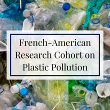 Colorful plastic bottles in the background with the text "French-American Research Cohort on Plastic Pollution"