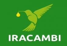 Iracambi logo, has a green bird witha yellow drop in its beak
