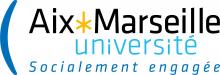 Aix-Marseille Universite logo, black and blue text with a yellow star