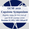 GCSE 2021 capstone symposium, December 15, 3-5pm ET, register today for this exclusive GCSE Member event on a blue background